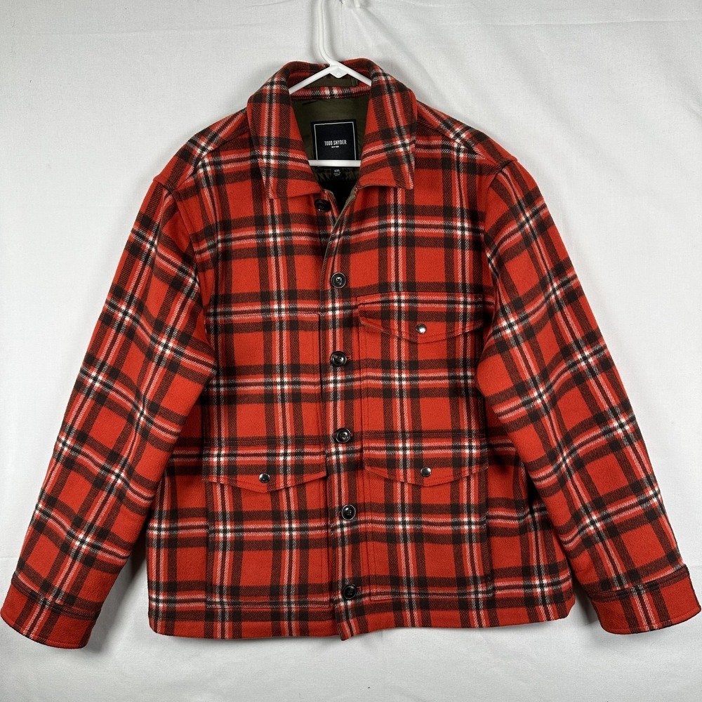 Todd Snyder Cruiser Jacket Men 2XL Red Plaid Italian Wool Button Front Lined EUC